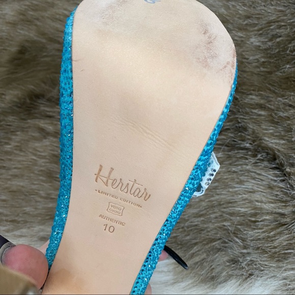 Herstar Limited Edition Tiffany Blue Crystal Embellished Platform Stilettos 10 - Picture 16 of 16